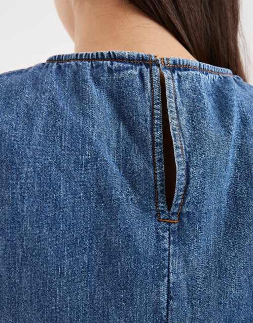 Tommy Jeans – Niebieska trapezowa sukienka mini z tkaniny chambray, 3 z 4