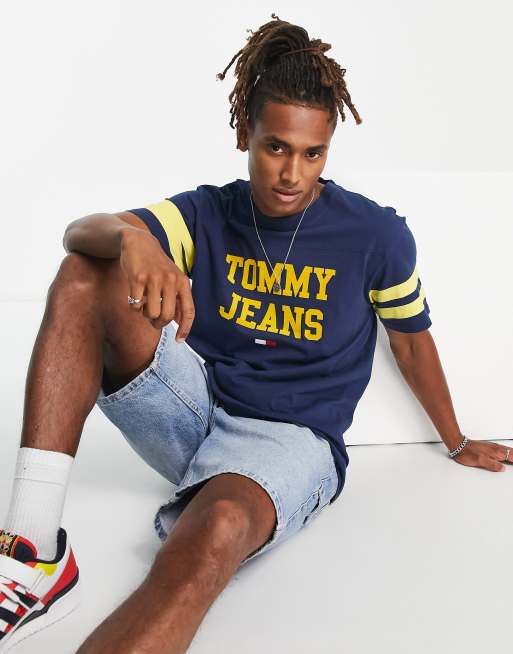 Tommy Jeans – Niebieski bawełniany T-shirt z lamówkami – NAVY, 3 z 4