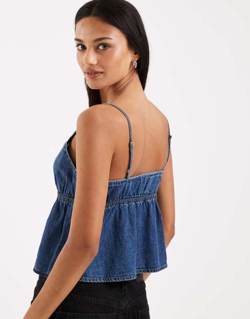 Tommy Jeans – Niebieski top na ramiączkach z tkaniny chambray, 4 z 4