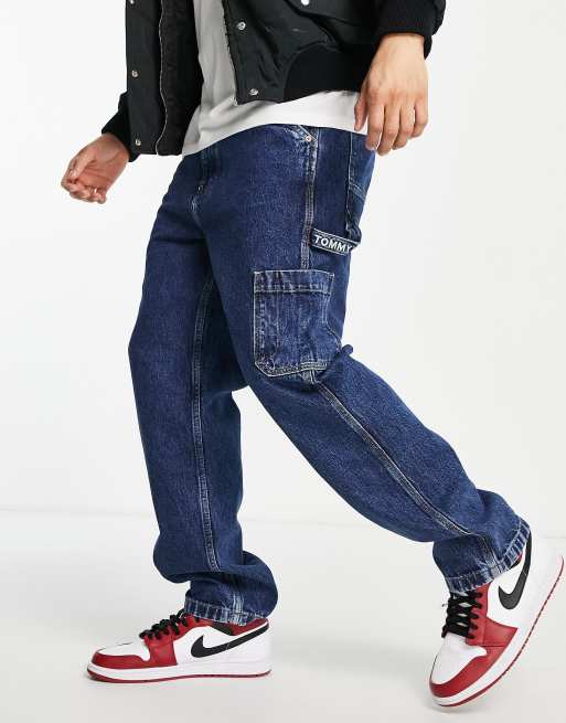 Tommy Jeans – Niebieskie luźne jeansy skater typu carpenter