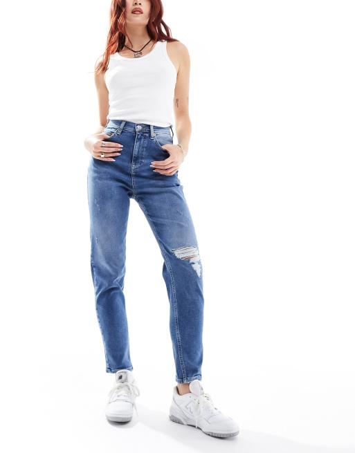 Tommy Jeans – Niebieskie mom jeans o dopasowanym kroju z bardzo wysokim stanem