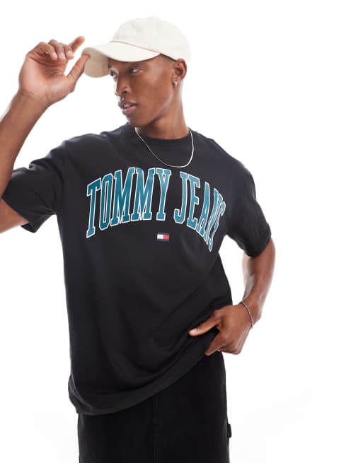 tommy Beach Jeans - Normaal T-shirt met varsity-logo in opvallende kleur in zwart