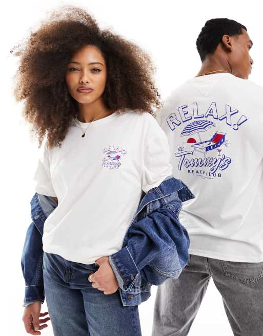 Tommy Jeans - Normaal uniseks T-shirt met nieuwe grafische print in wit