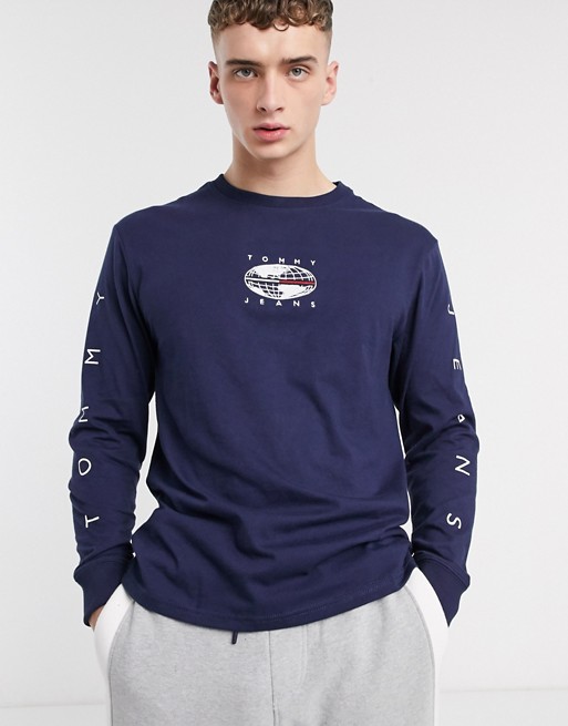 Tommy Jeans novel circle logo long sleeve top in navy