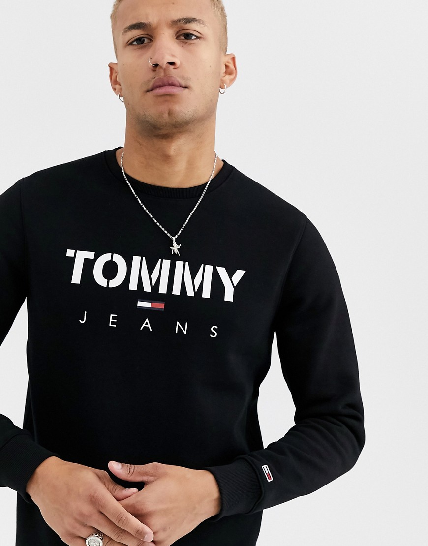 Tommy Jeans novel logo crew neck sweatshirt in black
