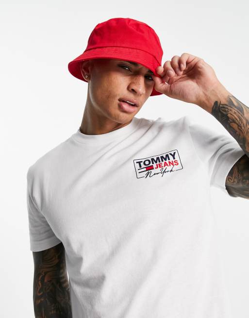 Tommy Jeans NY script box back print logo T-shirt in white | ASOS | T-Shirts