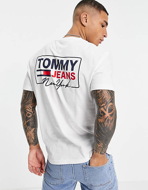 Tommy Jeans NY script box back print logo T-shirt in white | ASOS