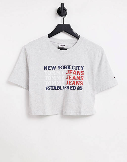 Tommy Jeans NYC logo crop t-shirt in grey