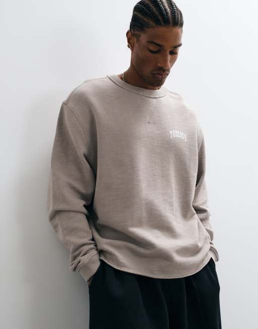 Tommy Jeans NYC logo relaxed fit crewneck sweatshirt in stone, 5 of 5