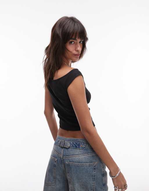 Tommy Jeans off-shoulder top in black, 4 of 4