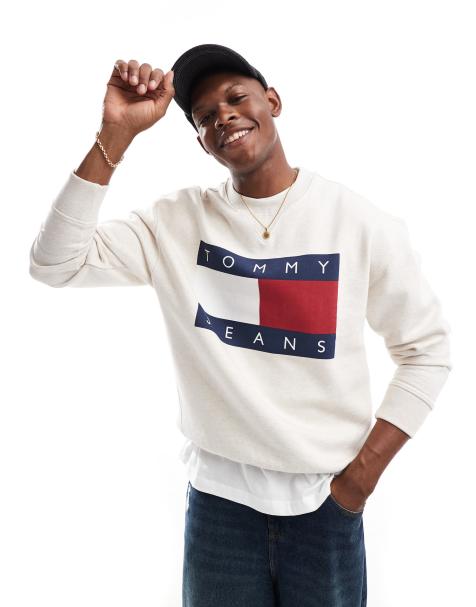 Tommy Jeans - Offwhite sweatshirt med stort flaglogo - view 1
