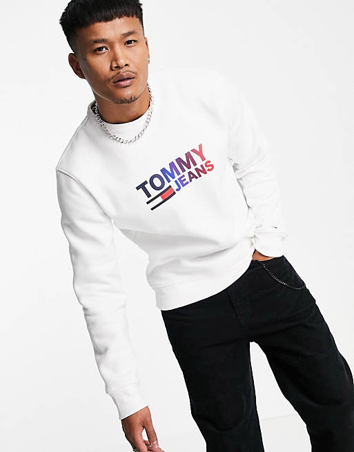 Tommy Jeans ombre corp logo sweatshirt in white