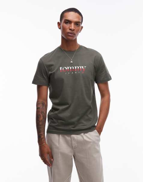 Tommy Jeans ombre large logo t-shirt in khaki - view 1