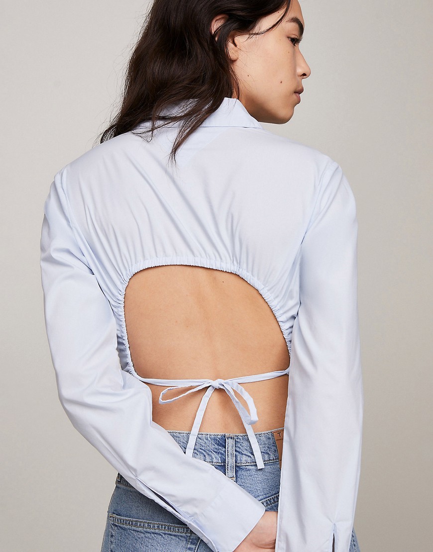 Tommy Jeans Open Back Cropped Fit Shirt in Blue Grey