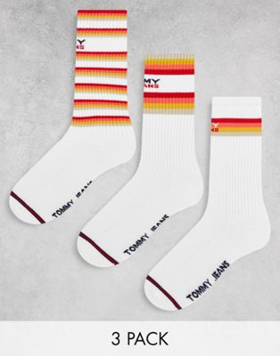Tommy Jeans cotton blend 3 pack gift set socks in white with stripe - WHITE