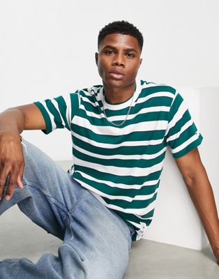 Tommy Jeans cotton double collar stripe t-shirt in green - MGREEN