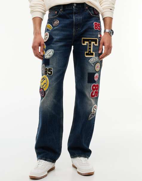 Tommy Jeans Otis straight multi logo jeans in dark blue - view 1