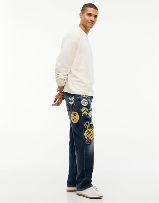 Tommy Jeans Otis straight multi logo jeans in dark blue, 3 of 7