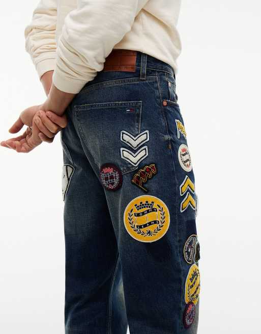 Tommy Jeans Otis straight multi logo jeans in dark blue, 4 of 7