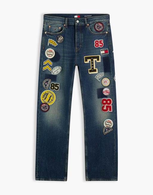 Tommy Jeans Otis straight multi logo jeans in dark blue, 7 of 7