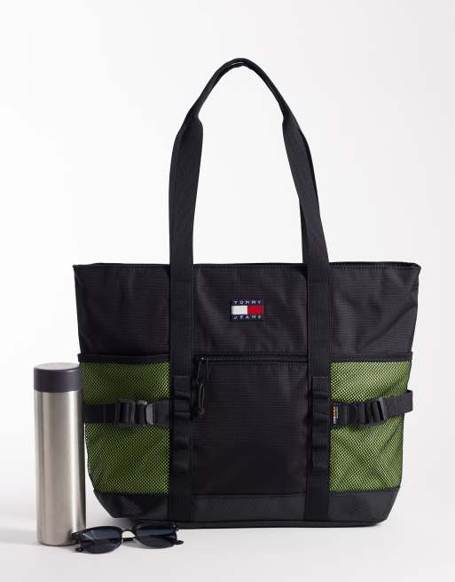 Tommy Jeans outdoor tote bag in black & green, 2 of 4