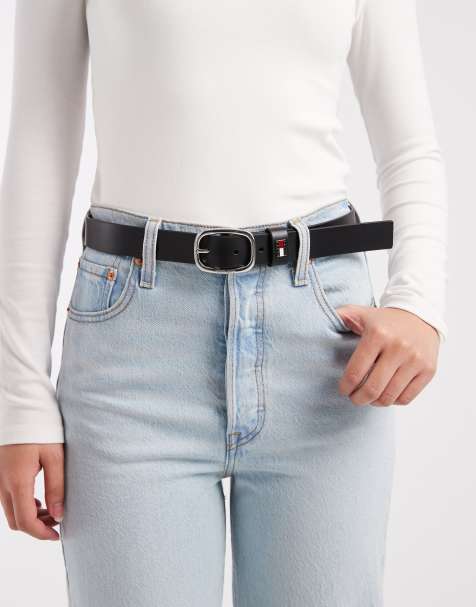 Tommy Jeans oval silver-tone buckle belt in black - view 1