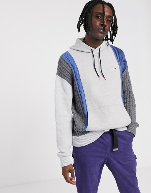 Tommy Jeans overhead hooded jumper in white with colour block detail