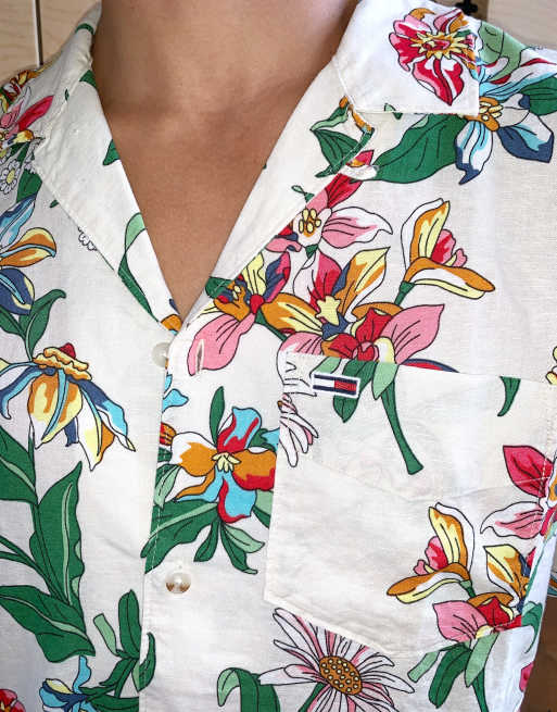 Tommy Jeans - Overhemd met korte mouwen en bloemenprint in beige, 3 van 4