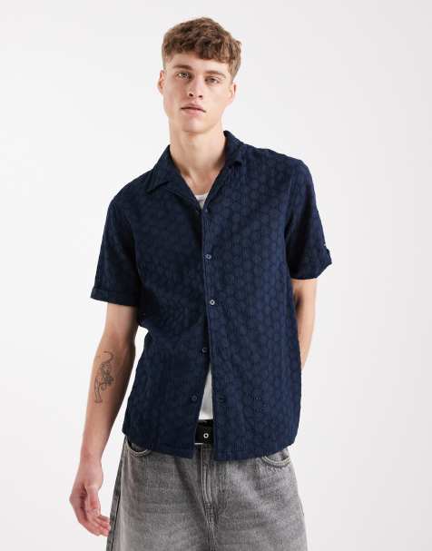 Tommy Jeans - Overhemd met korte mouwen en borduursels in marineblauw - view 1
