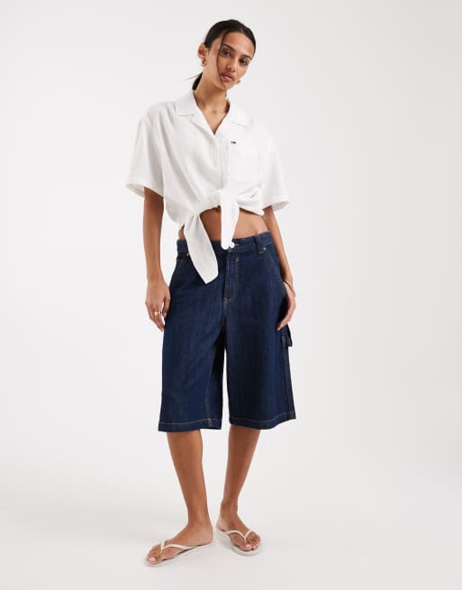 Tommy Jeans - Overhemd met textuur, gestrikte voorkant en korte mouwen in wit, 2 van 4