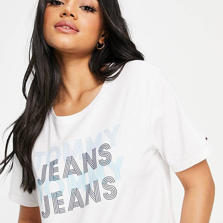Tommy Jeans overlap logo t shirt in white | ASOS