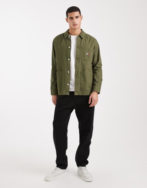 Tommy Jeans - Overshirt met logo op de zak in groen, 2 van 5