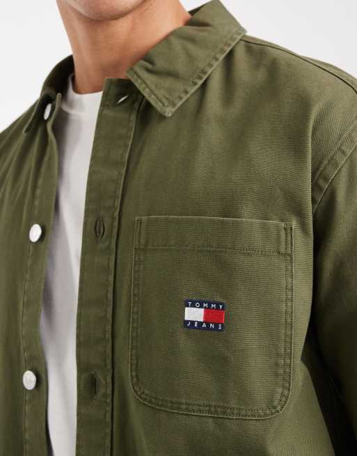 Tommy Jeans - Overshirt met logo op de zak in groen, 5 van 5