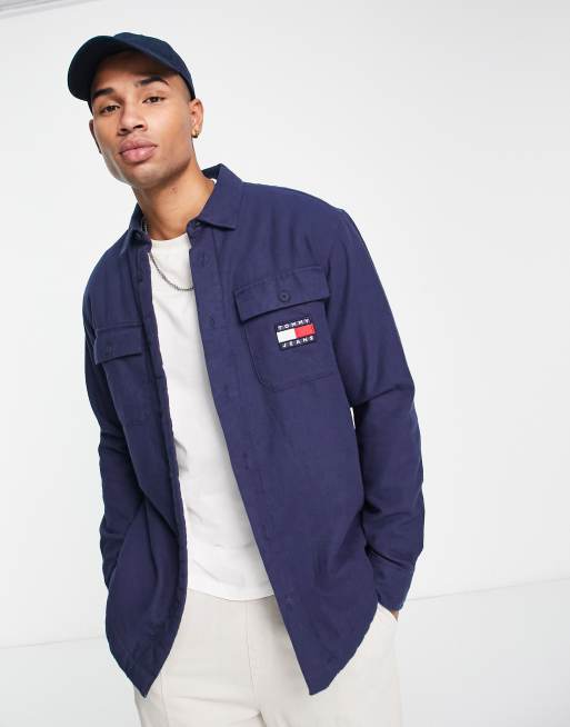 Tommy Jeans - Overshirt met sherpavoering en vlaglogo in marineblauw