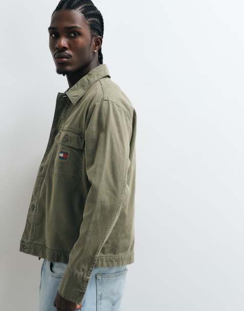 Tommy Jeans Overshirt mit Fischgrätmuster in Khaki - view 1