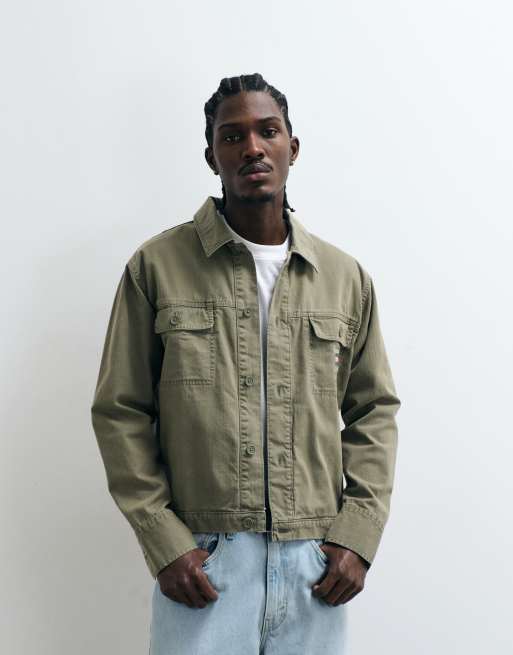 Tommy Jeans Overshirt mit Fischgrätmuster in Khaki, 3 von 5