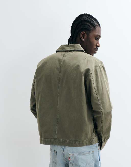 Tommy Jeans Overshirt mit Fischgrätmuster in Khaki, 5 von 5