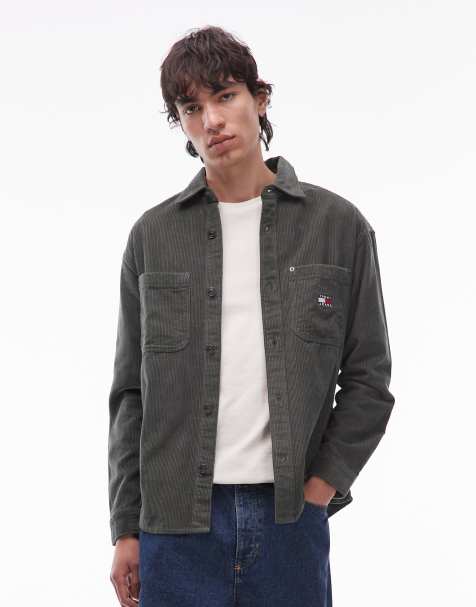 Tommy Jeans - Overshirt van corduroy met knopen in donkergroen - view 1