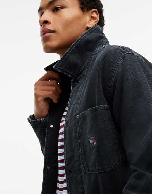 Tommy Jeans Oversize-Hemdjacke aus Canvas mit Cordkragen in Schwarz, 3 von 7