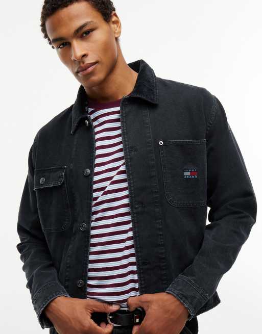 Tommy Jeans Oversize-Hemdjacke aus Canvas mit Cordkragen in Schwarz, 4 von 7