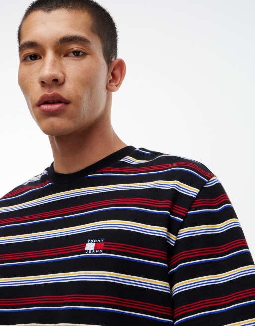 Tommy Jeans Oversize-Jersey-T-Shirt mit Badge-Streifen in Schwarz, 3 von 6