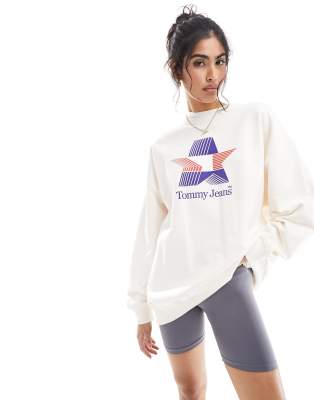 Tommy Jeans - Oversize-Sweatshirt im Retrostil in Weiß mit Rundhalsausschnitt