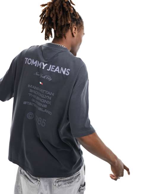 Tommy Jeans – Oversize-T-Shirt in Anthrazit mit „New York City 1985“-Print