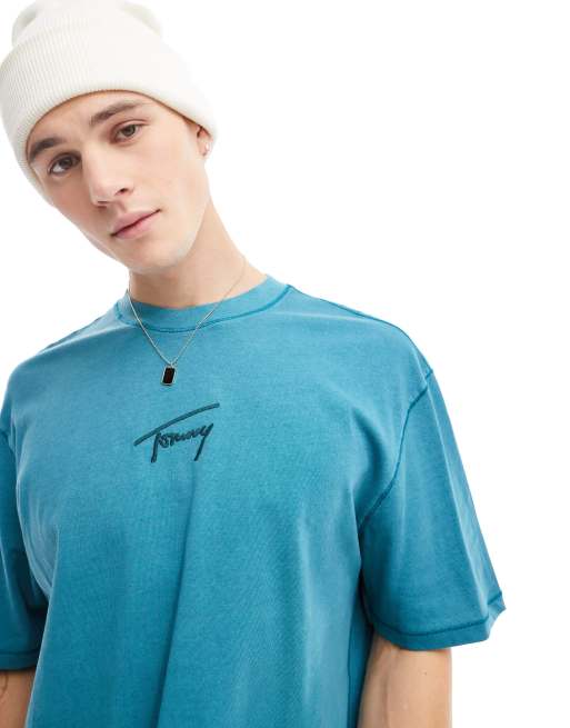 Tommy Jeans – Oversize-T-Shirt in Grünblau