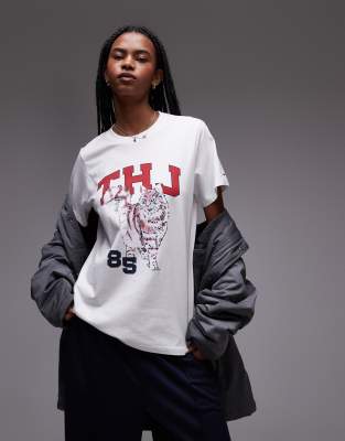 Tommy Jeans - Oversize-T-Shirt in Weiß mit Katzen-Print