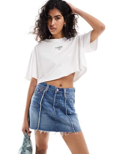 Tommy Jeans – Oversize-T-Shirt in Weiß mit Logo und kurzem Schnitt