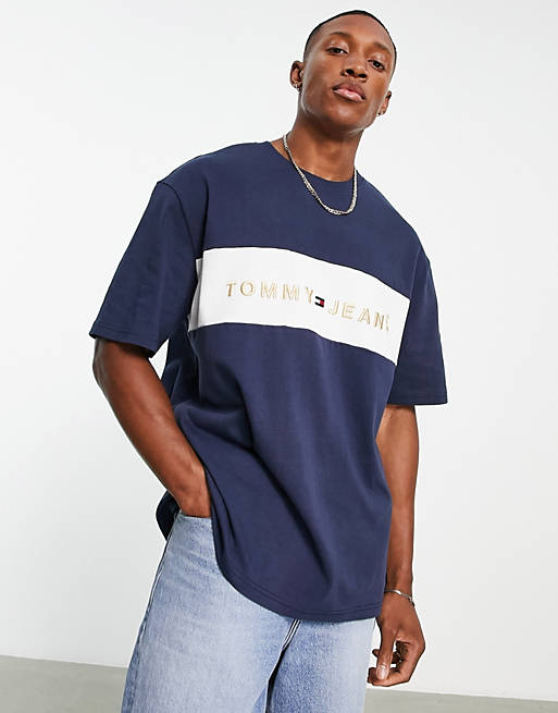Tommy Jeans oversized archive logo t-shirt in navy | ASOS