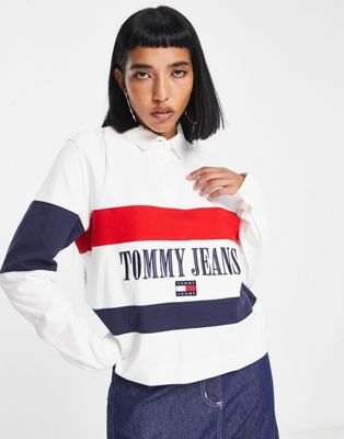 Tommy Jeans oversized archive long sleeve polo in multi