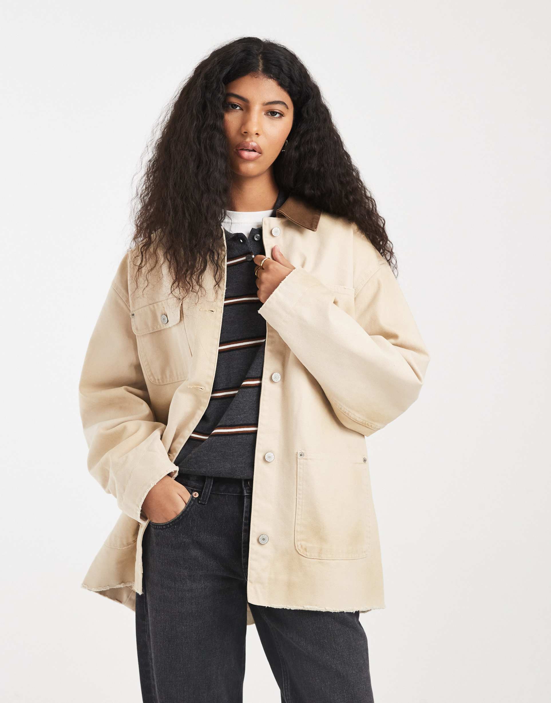 tommy jeans oversized chore jacket in beige