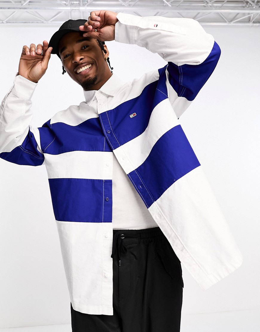 Tommy Jeans oversized colourblock polo shirt in white